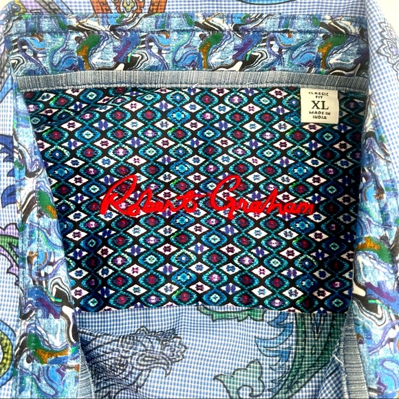 ROBERT GRAHAM ‘NOTRE DAME’ PAISLEY PRINT SHORT-SLEEVE CLASSIC FIT SHIRT - INDIGO - Picture 15 of 15